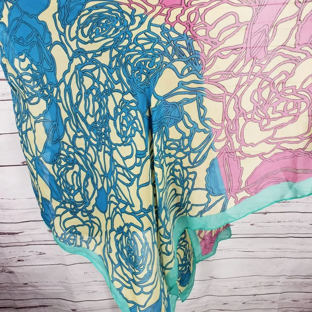 Vintage Space‎ Age Women's Scarf Multicolor Pink Blue Green Floral Sheer Striped